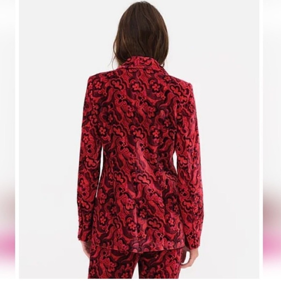 For Love and Lemons Penny Red Floral Velvet Blazer - Picture 4 of 9
